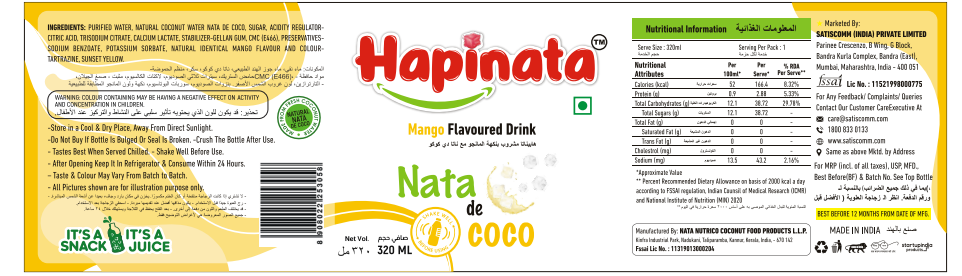 Hapinata Mango Flavoured Drink - 320 ML